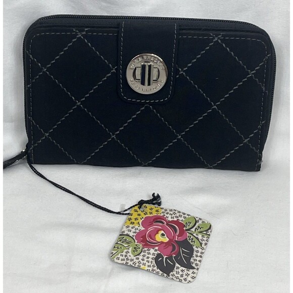 Vera Bradley Turnlock Large Zip Around Wallet Classic Black NEW - Picture 1 of 7